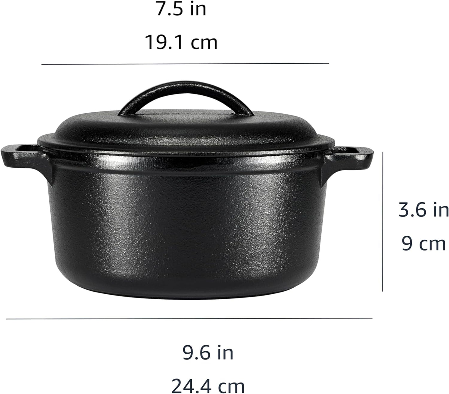 Pre-Seasoned Cast Iron Mini Dutch Oven Pot with Lid and Dual Handles, Oven Safe, 2-Quart, Round, Black