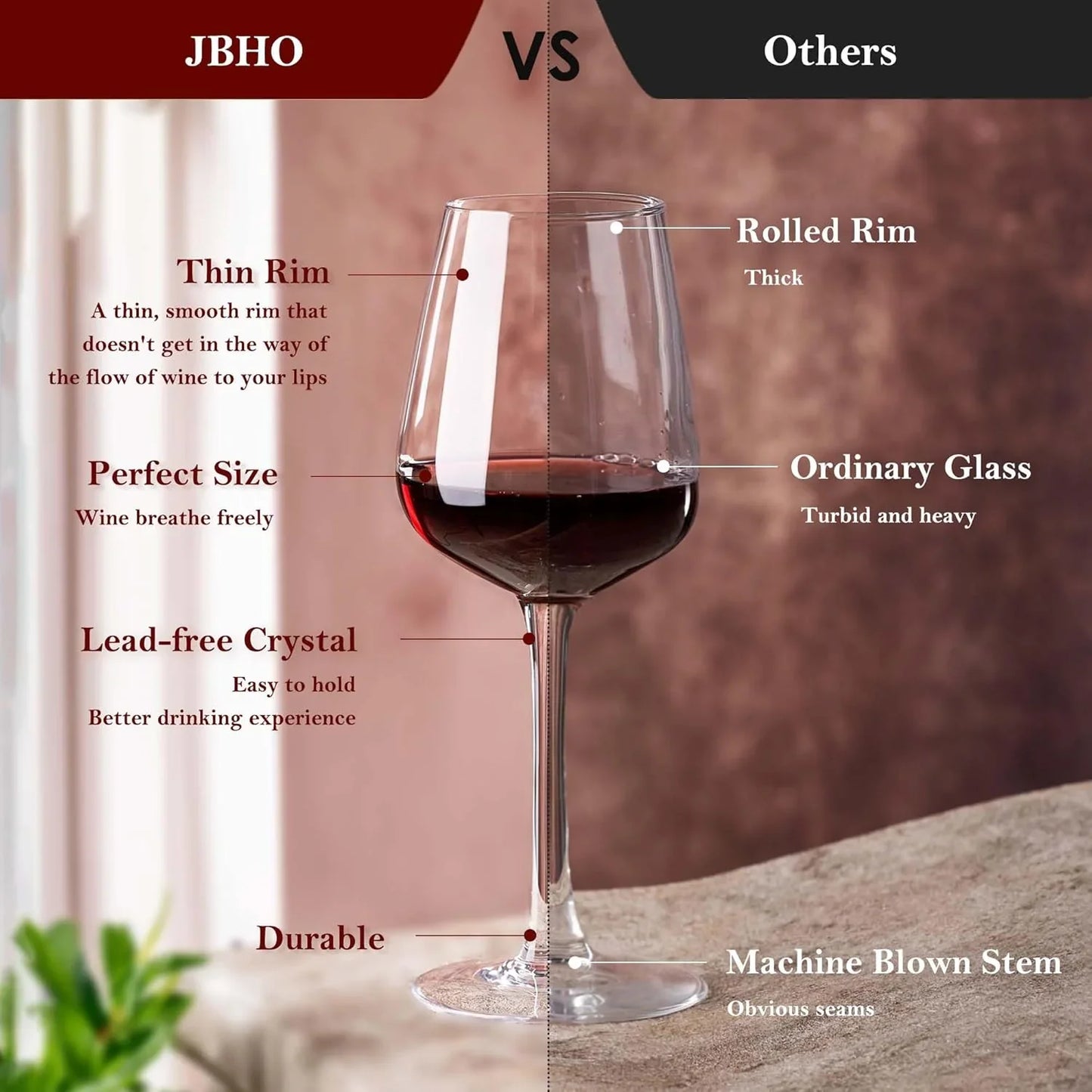 Hand Blown Italian Style Crystal Bordeaux Wine Glasses - Great Gift Packaging - Red Wine Glasses Lead-Free Premium Crystal Clear Glass - Set of 4-18 Ounce