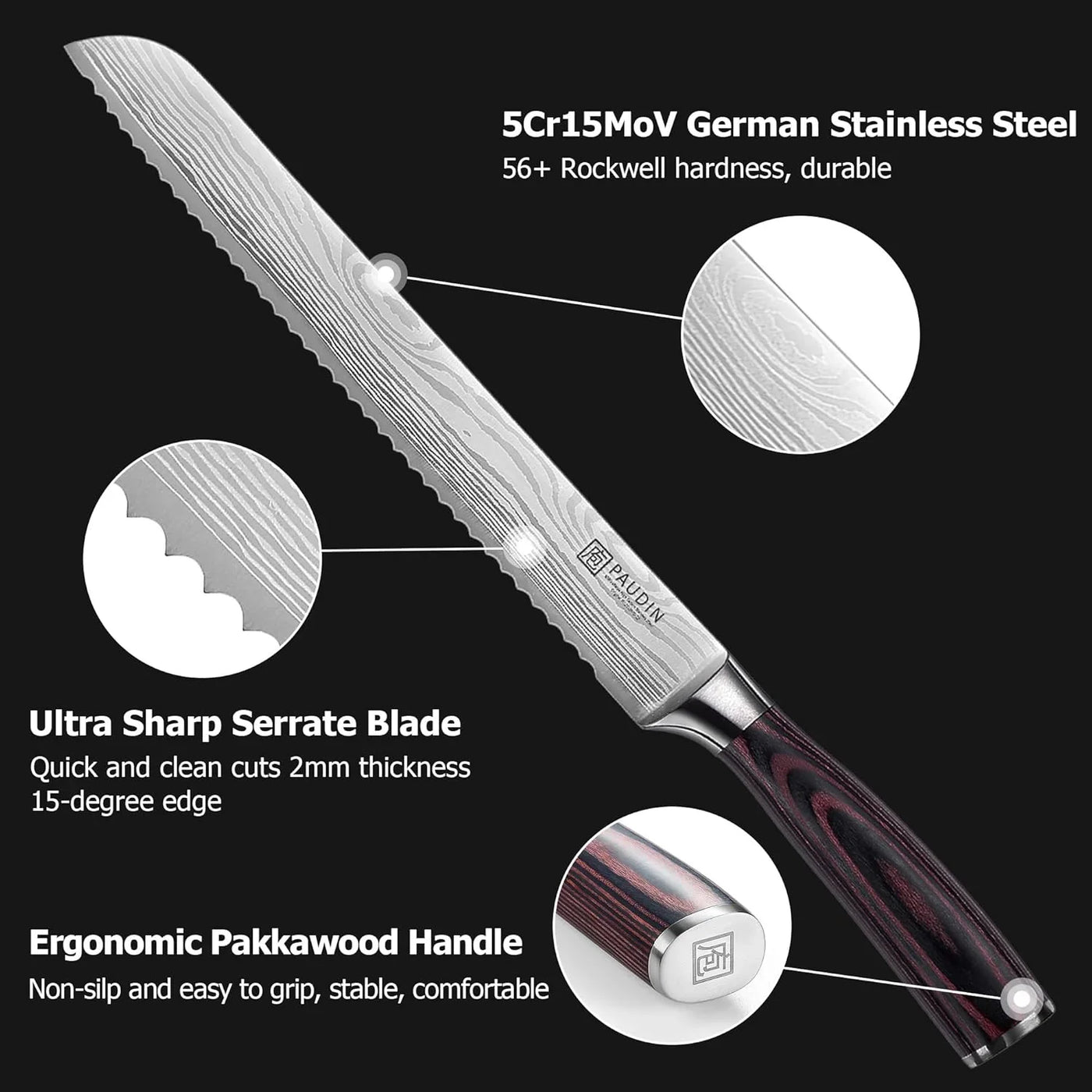 Bread Knife, 10 Inch Serrated Knife, German Stainless Steel Bread Knife for Homemade Bread, Razor Sharp Edge for Efficient Slicing Sourdough Bread, Bagels, Cake
