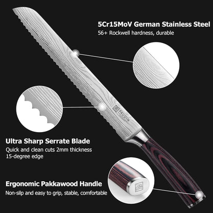 Bread Knife, 10 Inch Serrated Knife, German Stainless Steel Bread Knife for Homemade Bread, Razor Sharp Edge for Efficient Slicing Sourdough Bread, Bagels, Cake