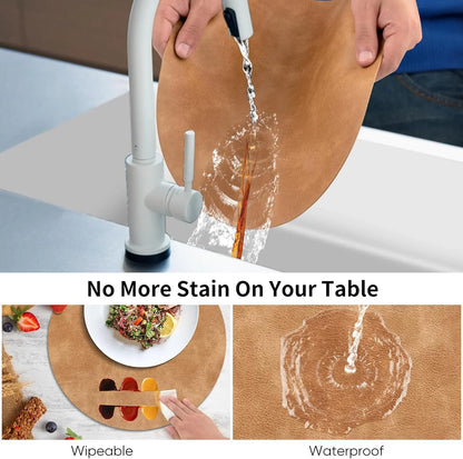 Placemats, Heat Resistant round Placemats Set of 8 Washable, Waterproof Table Mats, Wipeable Faux Leather Place Mats for Kitchen, Dining Room, Camel