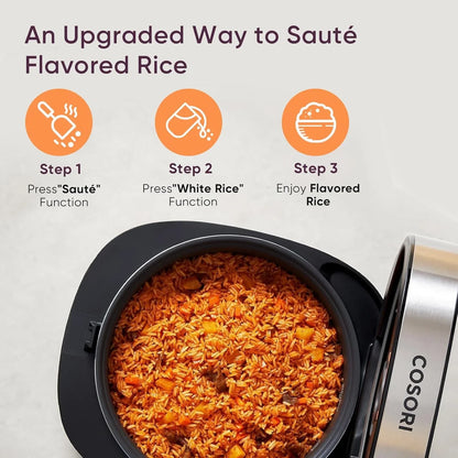 Rice Cooker 10 Cup, 24H Keep Warm, Non-Stick Ceramic Inner Pot, 18 Functions Fuzzy Logic Rice Maker with Stainless Steel Steamer Basket, Sauté, Slow Cooker, Black