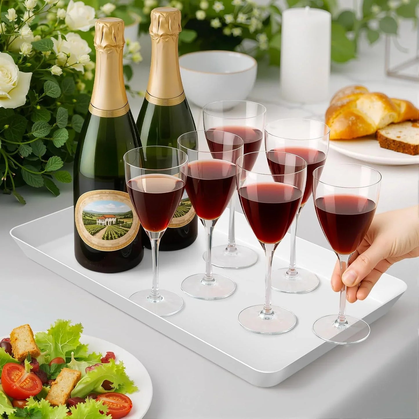 4 Pcs Serving Tray for Entertaining, Grilling BBQ Accessories, Serving Platters for Snacks, Fruit, Reusable Plastic Trays for Serving Food and Pantry Organization in Kitchen & for Easterparties