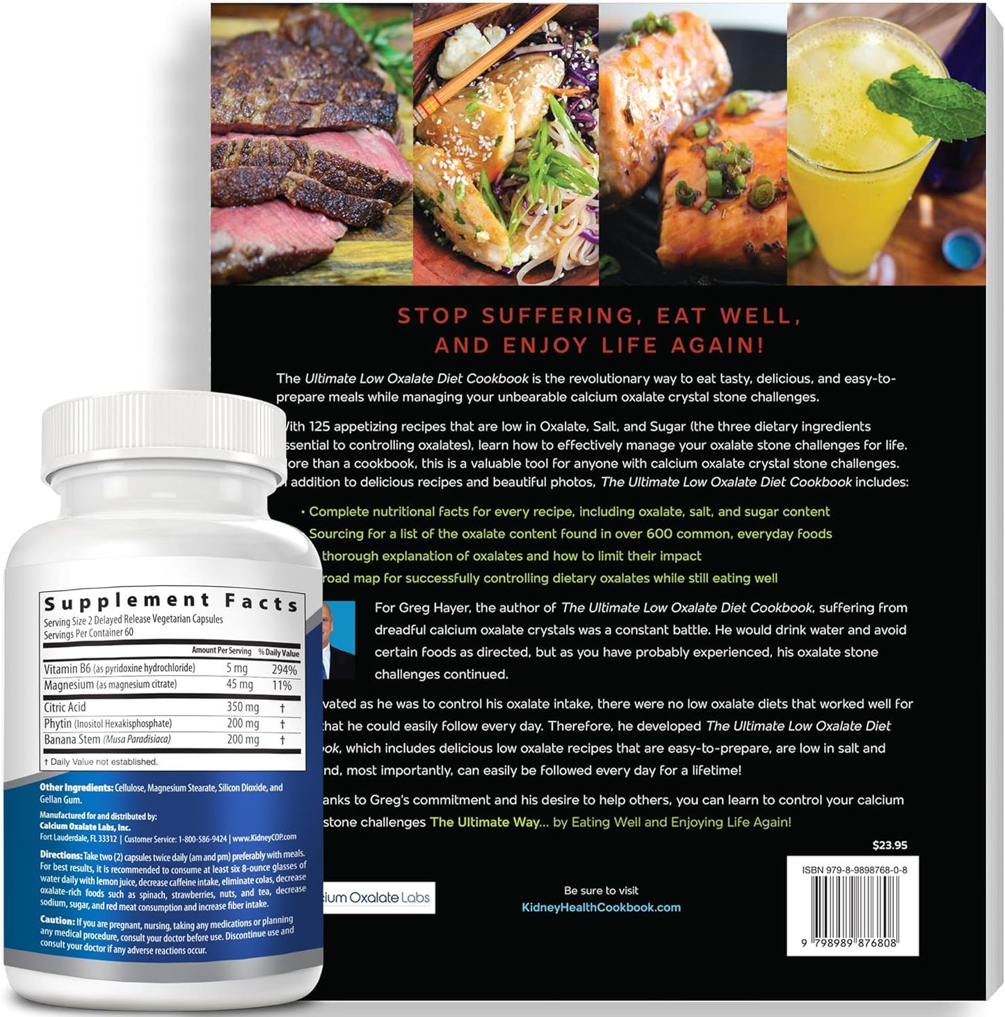 Calcium Oxalate Protector 120 Capsules, Patented Kidney Support for Calcium Oxalate Crystals, Stop Recurrence (Starter Pack - (120 Caps) and 1 Ultimate Low Oxalate Diet Cookbook)