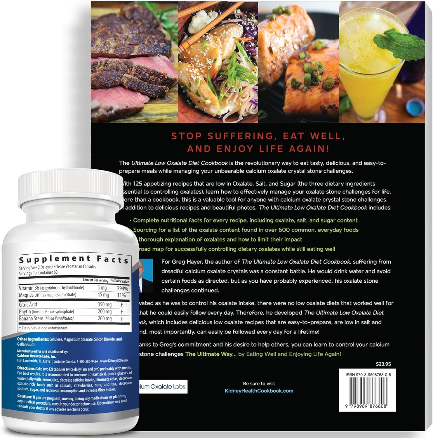 Calcium Oxalate Protector 120 Capsules, Patented Kidney Support for Calcium Oxalate Crystals, Stop Recurrence (Starter Pack - (120 Caps) and 1 Ultimate Low Oxalate Diet Cookbook)
