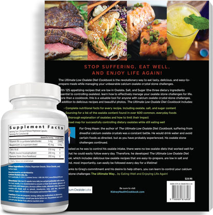 Calcium Oxalate Protector 120 Capsules, Patented Kidney Support for Calcium Oxalate Crystals, Stop Recurrence (Starter Pack - (120 Caps) and 1 Ultimate Low Oxalate Diet Cookbook)