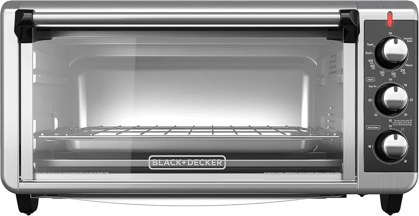 TO3250XSBD 8-Slice Extra Wide Convection Countertop Toaster Oven, Includes Bake Pan, Broil Rack & Toasting Rack, Stainless Steel/Black