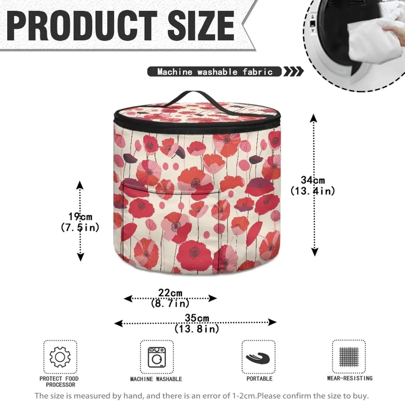 Red Flower Electric Pressure Cooker Insulation Bag Stain Resistant Reusable Electric Pressure Cooker Bag with Top Padding Handle