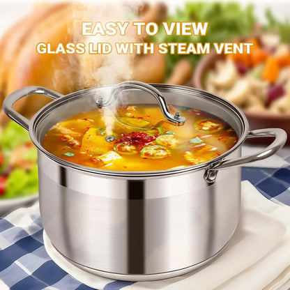 Stainless Steel Stock Pot - 8 Quart Heavy Duty Induction Cooking Pot with Visible Lid for Pasta, Soup, Spaghetti, Nonstick Thick Bottom Big Stockpot, Deep Cookware for Canning, Boiling, Simmer