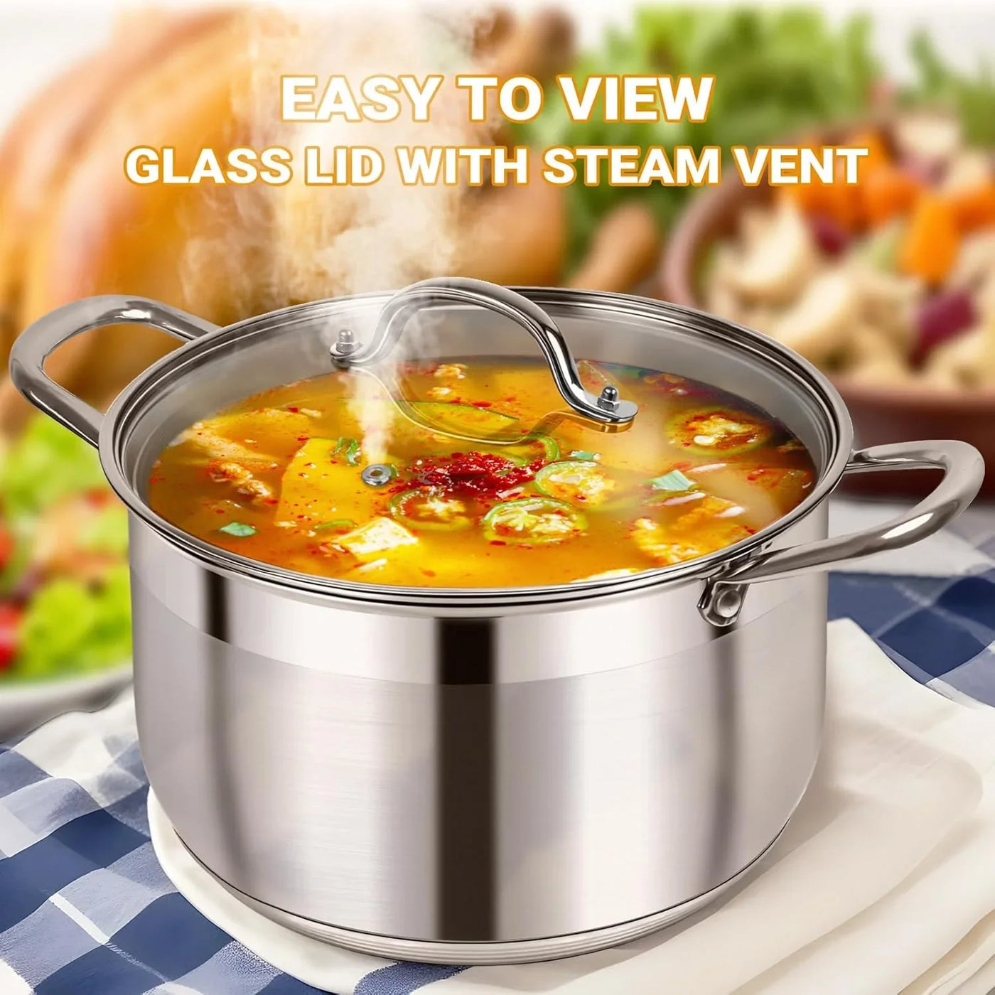 Stainless Steel Stock Pot - 12 Quart Heavy Duty Stock Cooking Pot with Visible Lid for Pasta, Soup, Spaghetti, Nonstick Thick Bottom Big Stockpot, Cookware for Canning, Boiling, Simmer