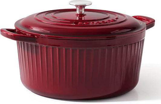 Enameled Cast Iron Dutch Oven Pot with Lid 6.5 Quart Heavy-Duty round Dual Handles Kitchen Pot with Cotton Potholders & Silicone Trivet, Pot for Bread Baking, Stews, Braising, Roasting, Oven Safe up to 500°F, Red
