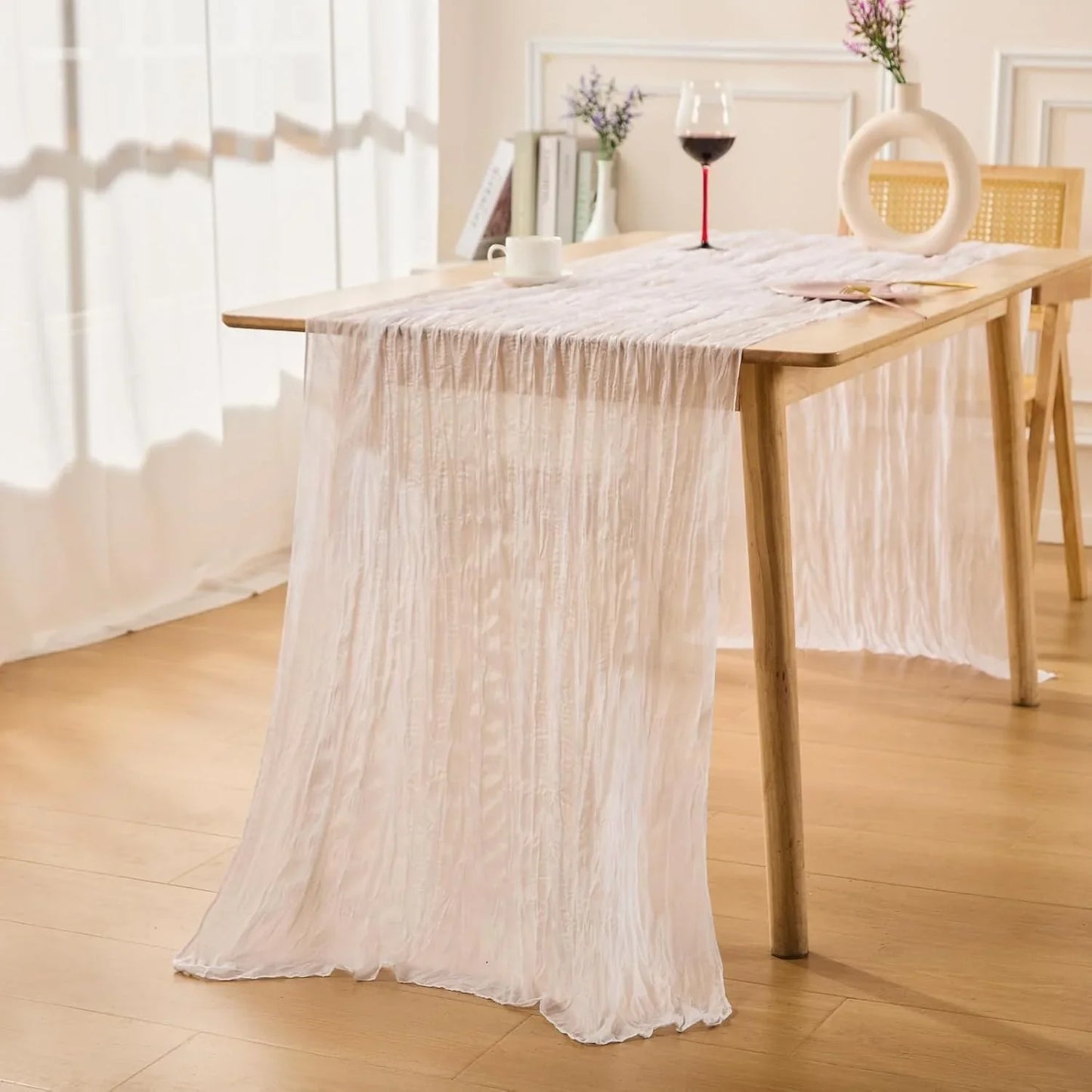 10 Pack White Spring Table Runner Boho Cheesecloth Table Runners Bulk 10 Ft Gauze Sheer Mother'S Day Table Centerpieces for Wedding Ceremony Anniversary Bridal Baby Shower Banquet