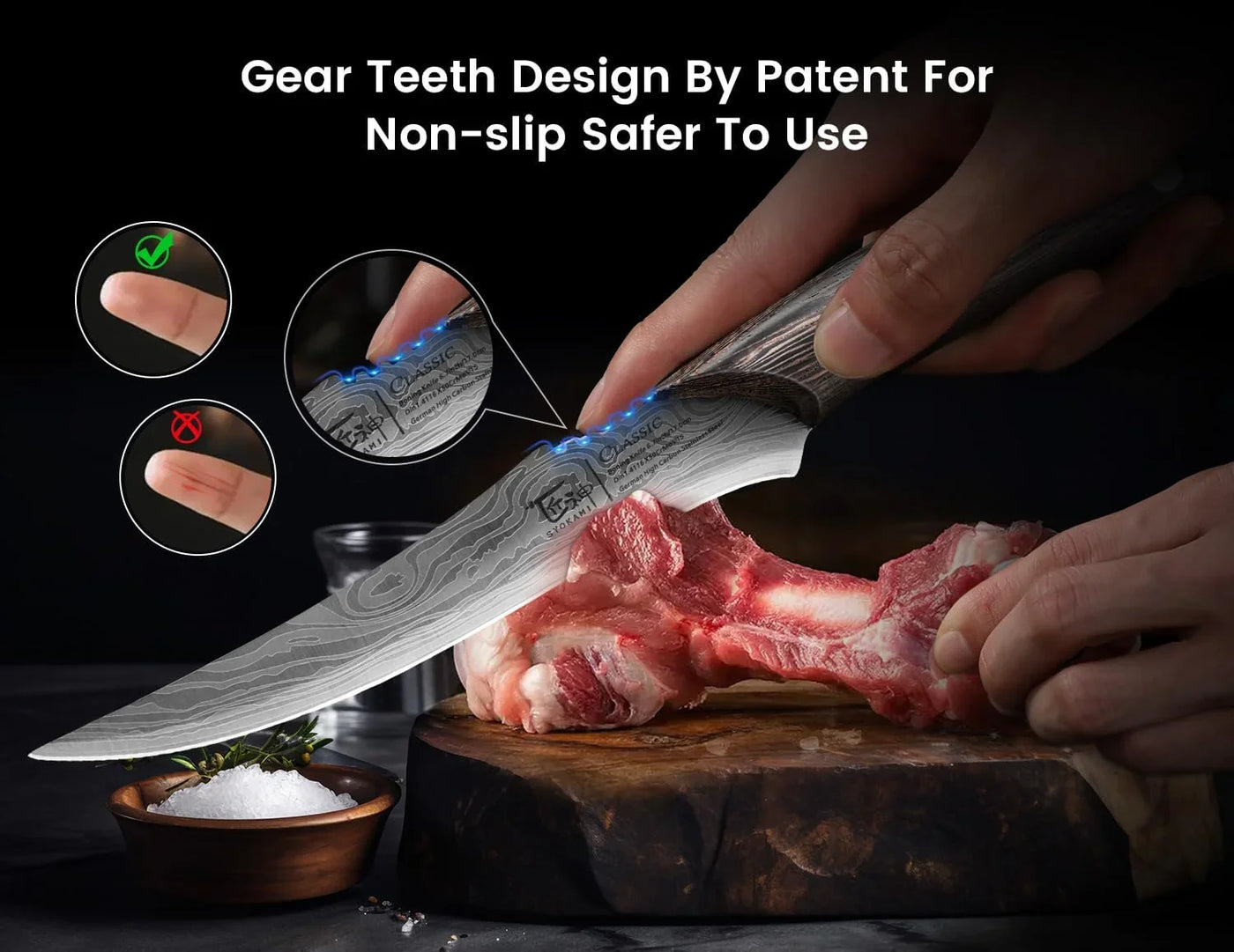 Boning Knife for Meat Cutting, 6.7 Inch Fillet Knife with Wood Handle, High Carbon Razor Sharp Flexible Blade for Deboning, Trimming, Damascus Pattern Full Tang Design, House Warming Gifts