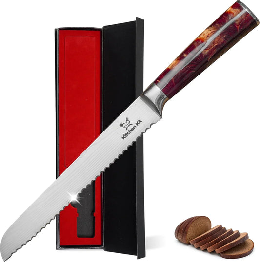 Bread Knife for Homemade Bread Sourdough – Damascus Style Serrated Bread Knife 10 Inch - Ultra Sharp Cuchillo Para Pan for Cakes, Bagels & Artisan Loaves