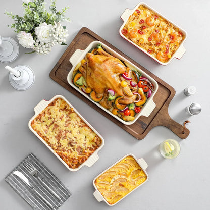 Bakeware Set of 4,  Porcelain Baking Pans Set for Oven, Casserole Dish, Ceramic Rectangular Baking Dish Lasagna Pans for Cooking Cake Pie Dinner Kitchen, Red (9.5"/11.25"/12.75"/14.5")