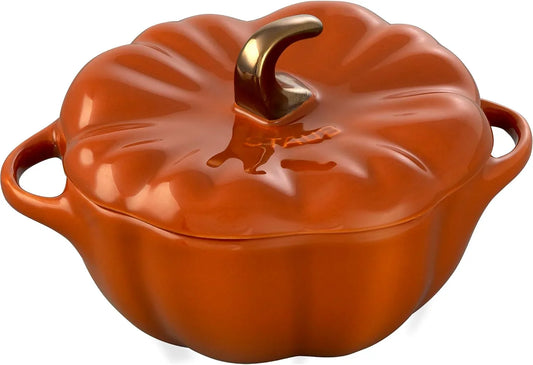 Ceramic 0.75-Qt Petite Pumpkin, Oven & Stove Safe up to 572°F, Pumpkin Dish, Baking Candy Burnt Orange