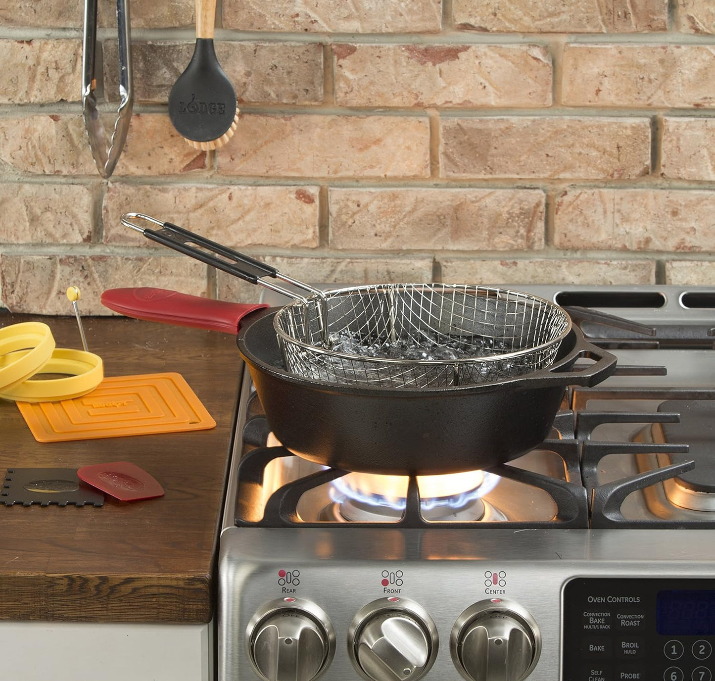 5 Quart Pre-Seasoned Cast Iron Deep Skillet - Signature Teardrop Handle & Assist Handle - Use in the Oven, on the Stove or Grill, or over a Campfire - Black