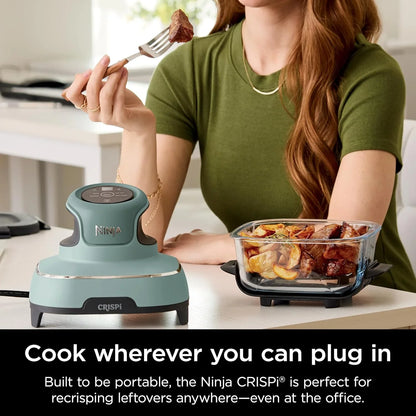 Crispi 4-In-1 Glass Air Fryer | 450°F | Non-Toxic | 4QT & 6-Cup Glass Containers W/Lids | Microwave, Freezer, Dishwasher Safe | Max Crisp, Air Fry, Bake, Recrisp | Green | FN101SG