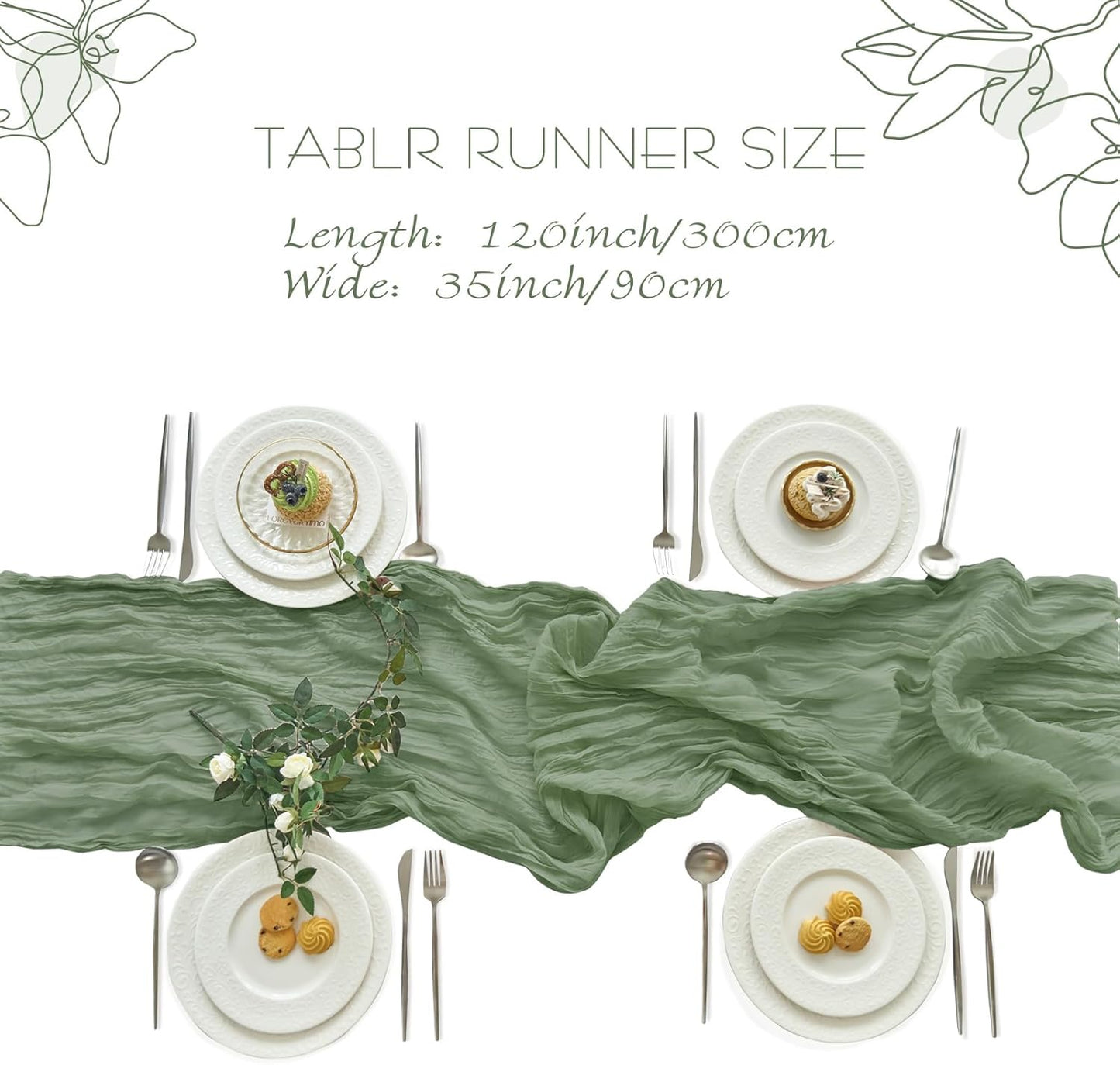 2 Pcs Cheesecloth Table Runner - 10Ft Sage Green Easter Decor Boho Gauze Cheese Cloth Table Runners for Baby Shower Decorations Wedding Party Spring Garden Farmhouse