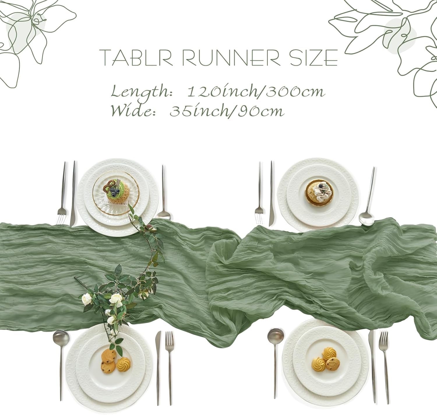 2 Pcs Cheesecloth Table Runner - 10Ft Sage Green Easter Decor Boho Gauze Cheese Cloth Table Runners for Baby Shower Decorations Wedding Party Spring Garden Farmhouse