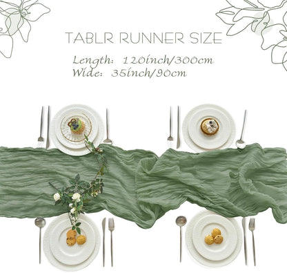 2 Pcs Cheesecloth Table Runner - 10Ft Sage Green Easter Decor Boho Gauze Cheese Cloth Table Runners for Baby Shower Decorations Wedding Party Spring Garden Farmhouse