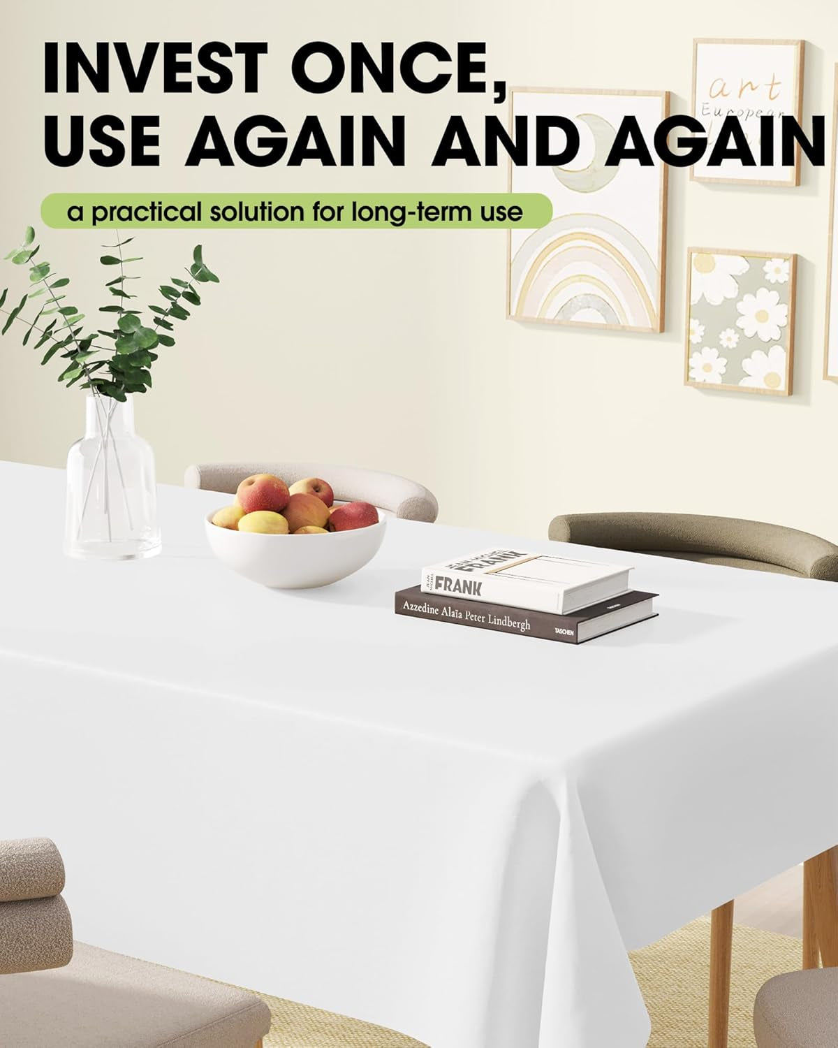 Rectangle Table Cloth 60" X 102" – Durable Polyester Tablecloth Offers Reusable & Washable Protection, Ideal for Outdoor Party, Picnic, Wedding, Banquet and Birthday, 2 Pack, White