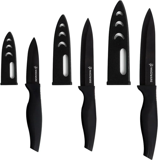 6-Piece Paring Knife Set with Sheaths-Ceramic Blade Sharp Rust Proof Stain Resistant (Include 5Inch Utility Knife, 4Inch Fruit Knife,3Inch Paring Knifes)-Black (Win0529)