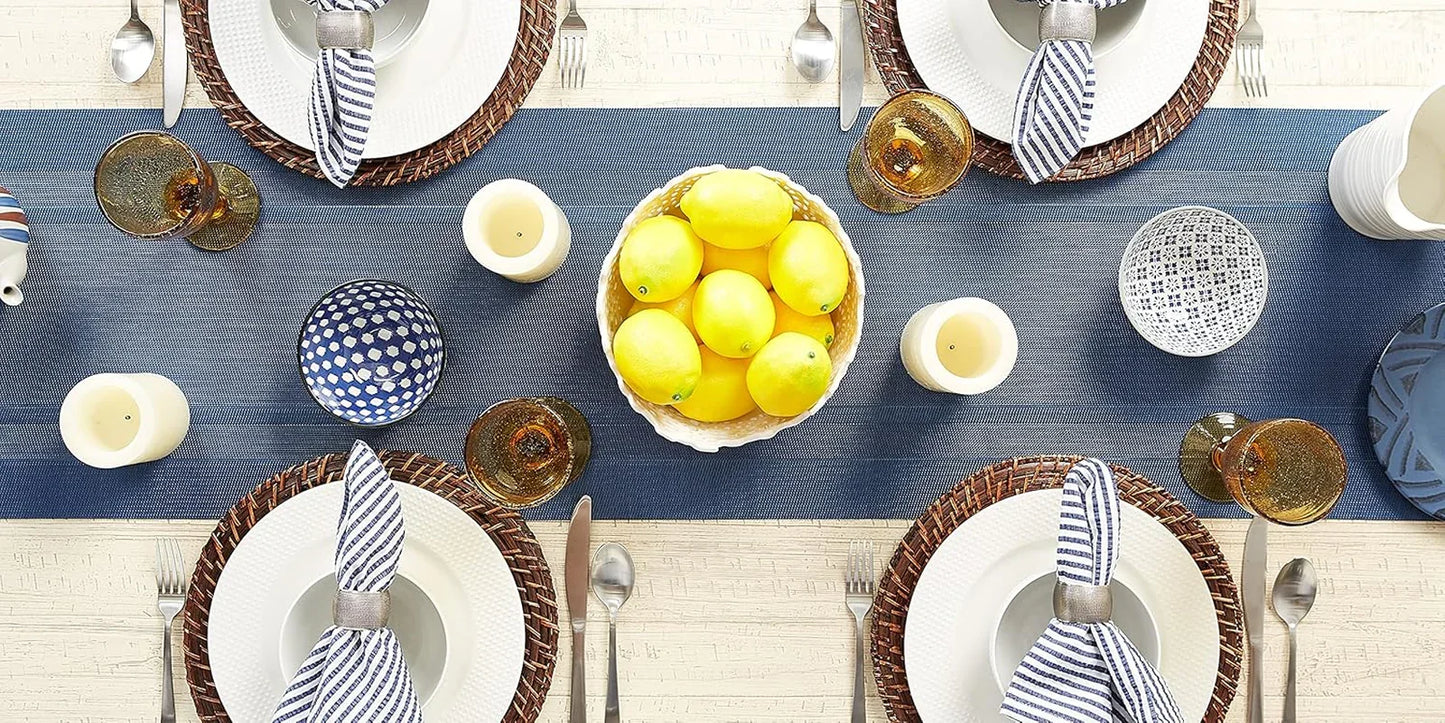 PVC Tabletop Collection Woven Indoor/Outdoor, Table Runner, 14X72, Nautical Blue