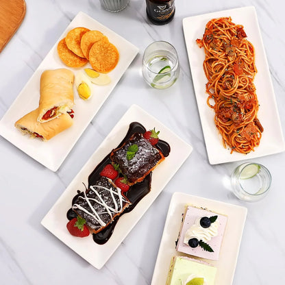 12" Rectangle Plates Set of 4 - White Serving Platters for Party, Wedding, and Entertaining - Rectangular Serving Trays Dishes for Steak, Taco, Sushi, Appetizer, Cake - Dishwasher & Oven Safe