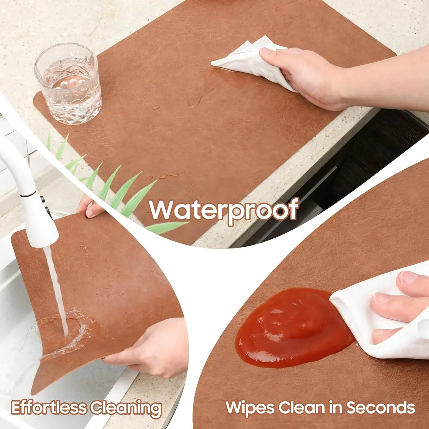 Placemats Set of 6 - Easy Clean Washable PU Leather Place Mats for Dining Table, 12 X 18 Inch Heat Resistant Non-Slip Table Mats for Kitchen, Indoor, Outdoor, Brown