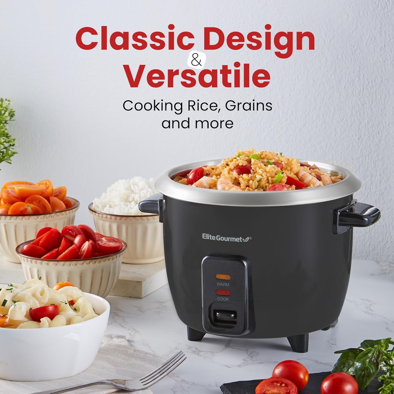 ERC003BX Electric Rice Cooker with Automatic Keep Warm Makes Soups, Stews, Grains, Hot Cereals, 6 Cups Cooked (3 Cups Uncooked), Black