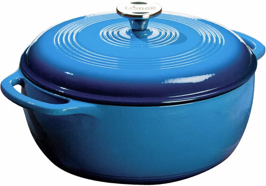 Essential Enamel Cast Iron Dutch Oven - Perfect for Bread Baking, Braising, Marinating & Slow Cooking - Features Moisture-Sealing Lid & Dual Handles - Kitchen Essentials - 6 Quarts - Caribbean Blue