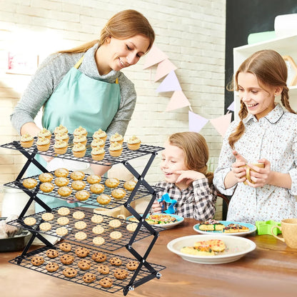 4 Tier Collapsible Cooling Rack - 3 Setting Design, Adjustable ＆ Stackable Baking Rack, 5 Modes Cooling Racks for Cooking and Baking, Roasting ＆ Grilling Gifts for Picnic Party