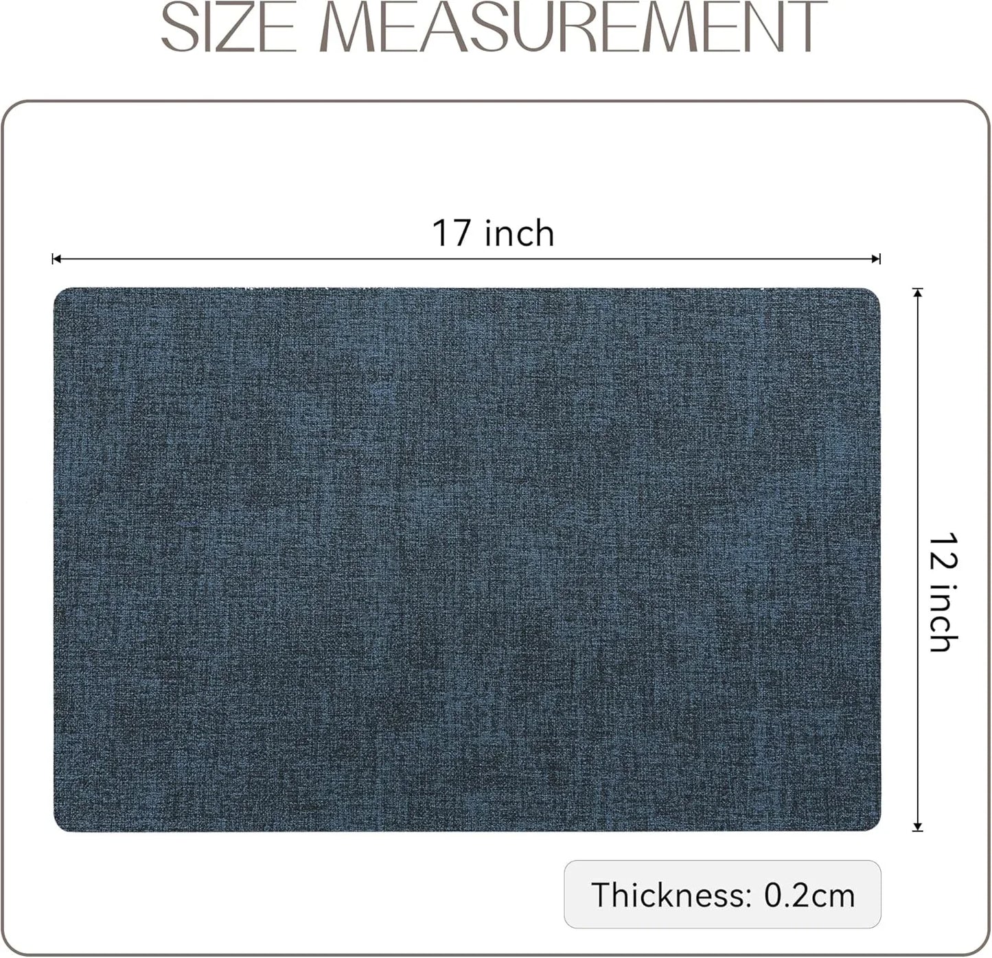 Vinyl Placemats Set of 4-12 X 17 Inch - Faux Leather 100% Waterproof Oil-Proof Wipeable Place Mats, Heat Resistant Reversible PU Table Mats for Kitchen Dining Party Outdoor, Navy Blue