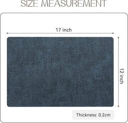 Vinyl Placemats Set of 4-12 X 17 Inch - Faux Leather 100% Waterproof Oil-Proof Wipeable Place Mats, Heat Resistant Reversible PU Table Mats for Kitchen Dining Party Outdoor, Navy Blue