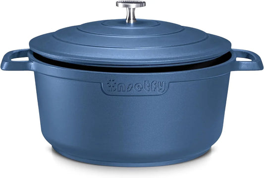 Large Dutch Oven Pot with Lid-7.5Qt Cast Aluminum Oven Pot with Two Handles Lightweight for Bread Baking Braising and Roasting(Blue)