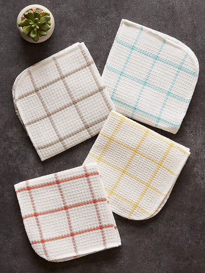 Scrubber Dishcloths Collection Windowpane Dishrag Set, 12X12, White/Stone Stripe, 6 Piece