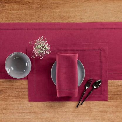 Linen Beet Table Runner 108 Inches Long - 100% Pure Linen Hemstitch 14 X 108 Inch Table Runner for Dining, Mothers Day - Classic Hemstitch