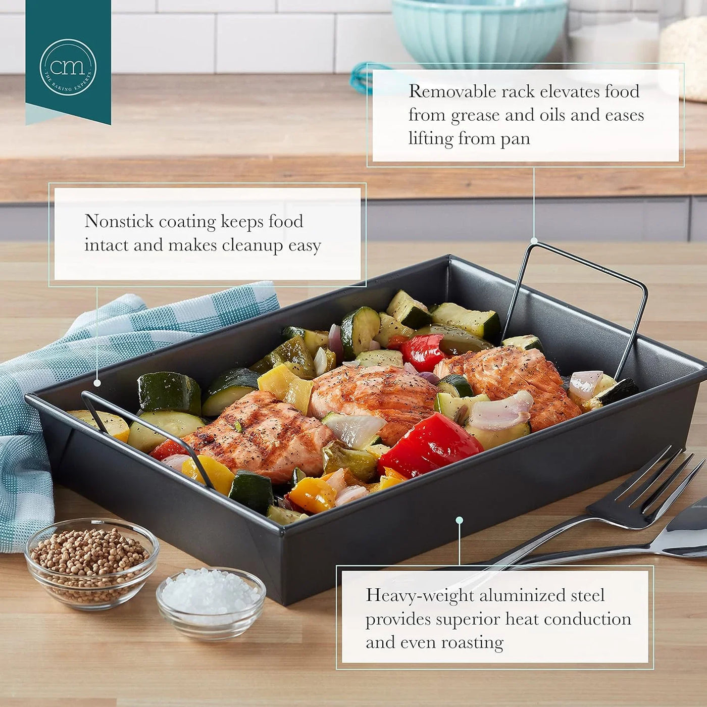 Professional Non-Stick Roast Pan with Non-Stick Rack, 13-Inch-By-9-Inch