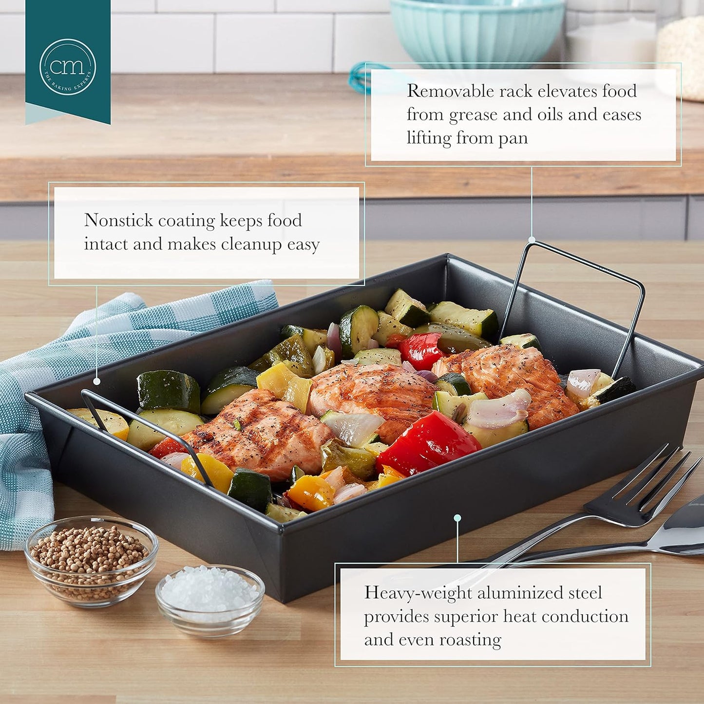 Professional Non-Stick Roast Pan with Non-Stick Rack, 13-Inch-By-9-Inch