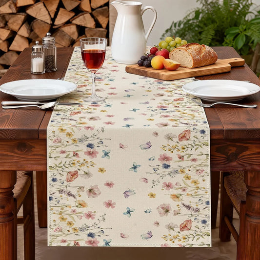 Spring Color Flowers Table Runner, 13X108 Inch Spring Table Decoration for Spring Seasonal Anniversary Holiday Kitchen Dinning Table Home Party Decor