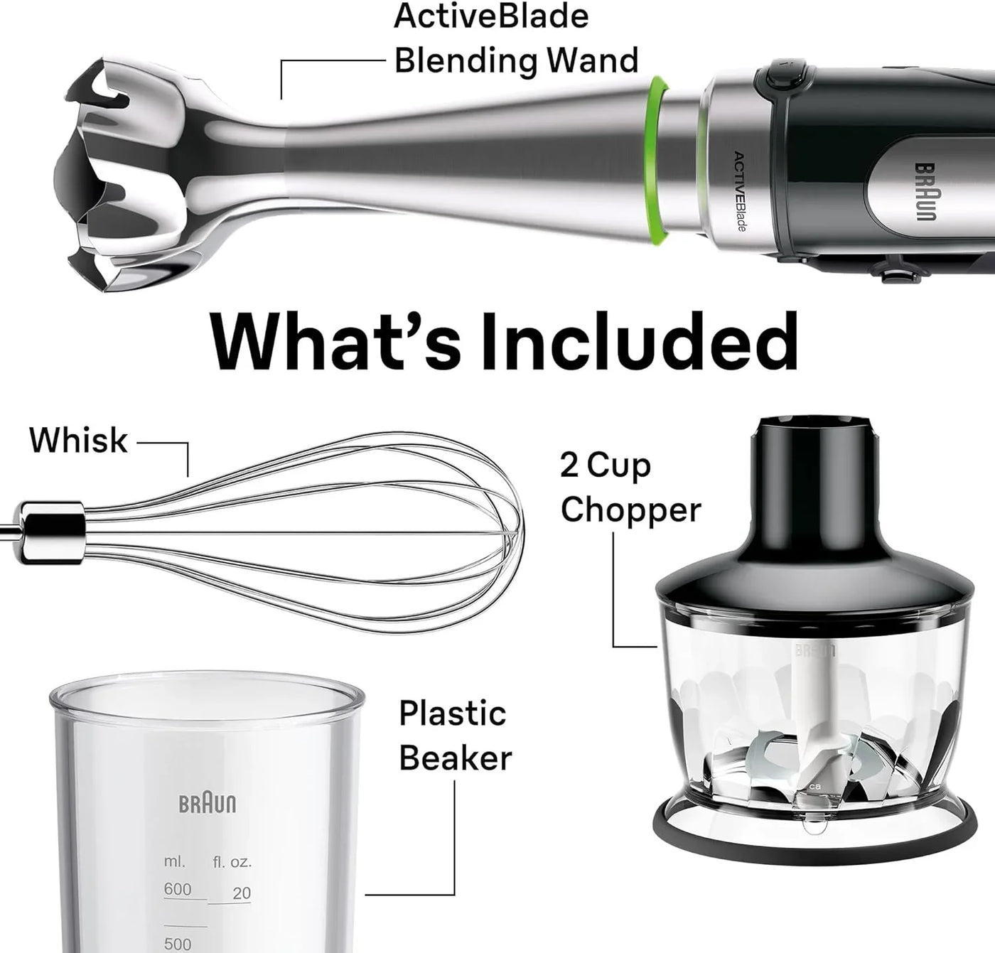 Multiquick 7 3-In-1 Immersion Blender with Food Processor – Powerful Handheld Electric Stick Blender - Emulsifier for Chopping, Beating & Whisking - Ideal for Soup, Puree, Smoothies & More