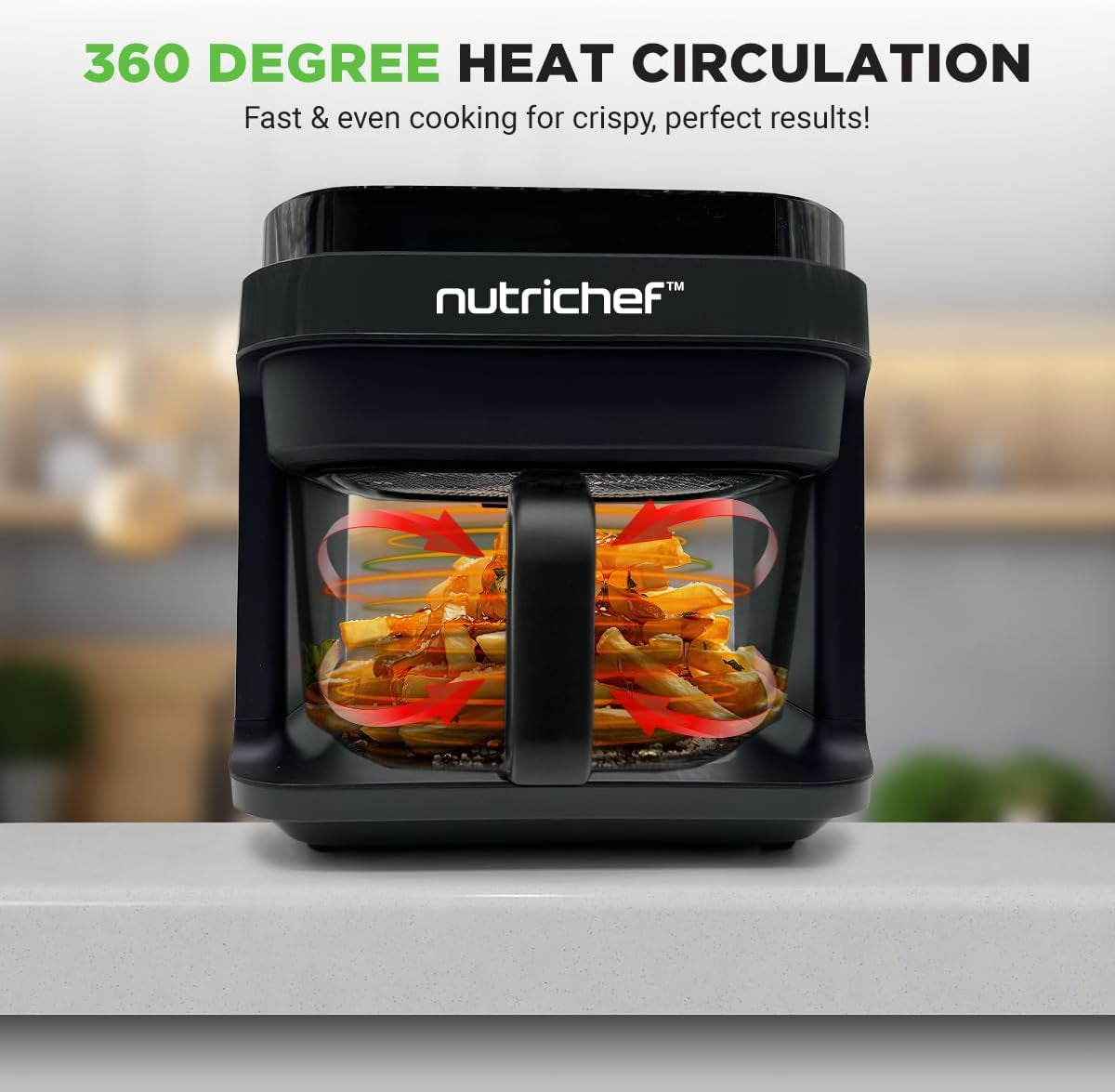 5.8 Quart Air Fryer | 8-1 Preset Cook Modes | Transparent Fry Bowl for Best Cooking Results | Cook Shrimp, Steak, Fries, Wings, Chicken & More | Precise Temperature Control & Time | Grey