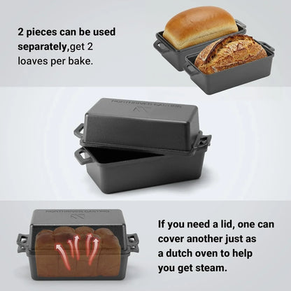 9×5 Inch Cast Iron Loaf Pan with Lid | Bread Baking Pan | Even Heat Distribution for Homemade Bread, Cake, and Meatloaf | 2 Piece Set