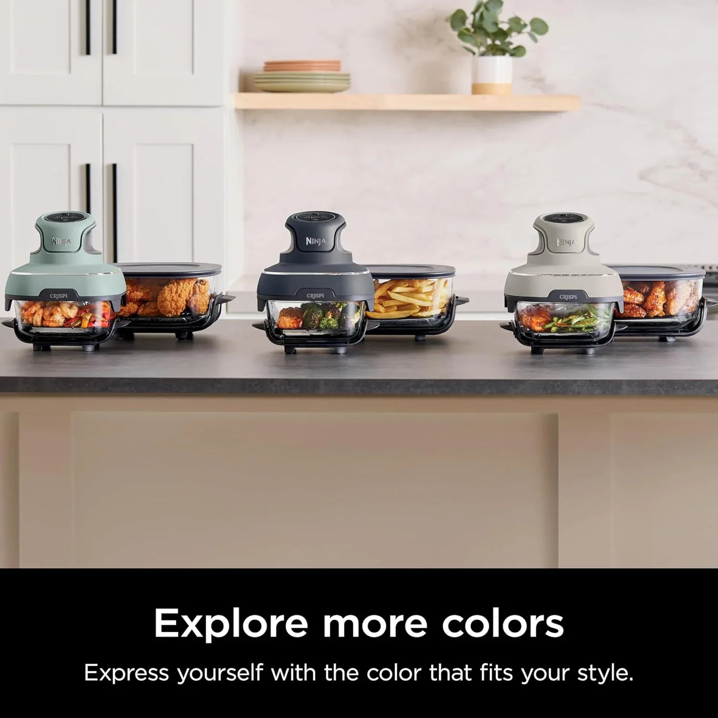 Crispi 4-In-1 Glass Air Fryer | 450°F | Non-Toxic | 4QT & 6-Cup Glass Containers W/Lids | Microwave, Freezer, Dishwasher Safe | Max Crisp, Air Fry, Bake, Recrisp | Green | FN101SG