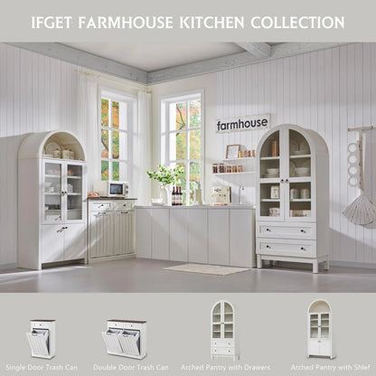71" Tall Arched Kitchen Pantry Cabinet, Wood Kitchens Storage Cabinets with 2 Large Drawers and Adjustable Shelves, Modern Farmhouse Versatile Cupboard for Kitchen, Dining Room, Bathroom, White