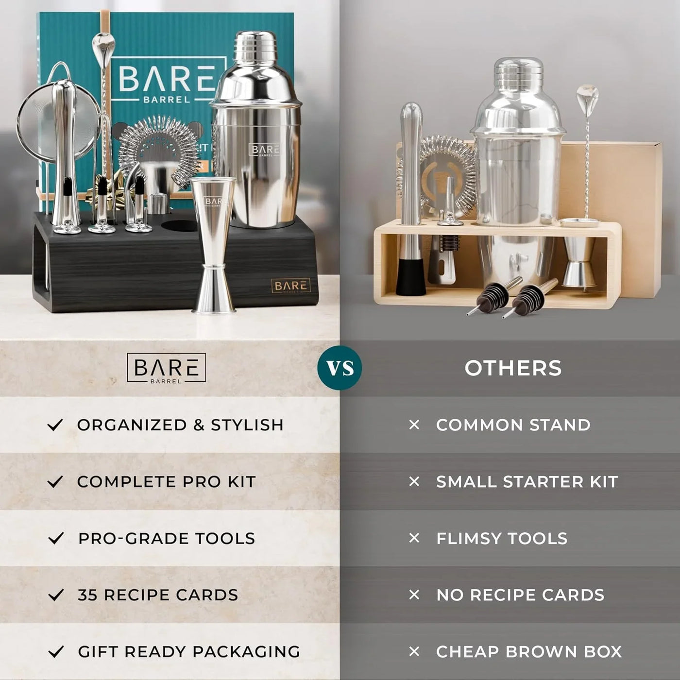 ® Mixology Bartender Kit Bar Set | 14-Piece Cocktail Shaker Set | Martini Barware Mixing Tools for Home Bartending | Incl. 35 Recipe Cards | Gift Set (24Oz Cobbler Shaker, Silver/Black)