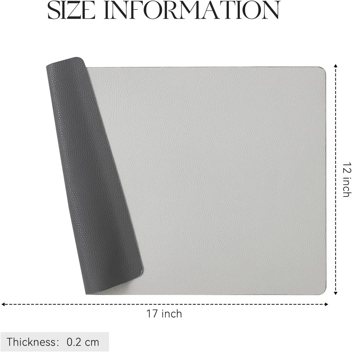 Vinyl Placemats Set of 4, Heat Resistant Place Mats 100% Waterproof Washable & Wipeable Faux Leather Reversible Table Mats for Kitchen Dining Party Indoor Outdoor, 12" X 17", Dark Light/Grey