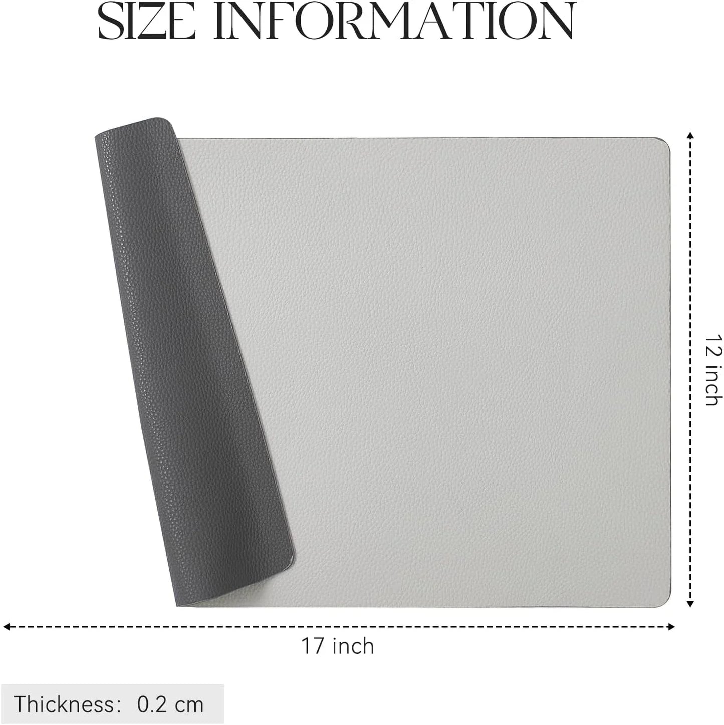 Vinyl Placemats Set of 4, Heat Resistant Place Mats 100% Waterproof Washable & Wipeable Faux Leather Reversible Table Mats for Kitchen Dining Party Indoor Outdoor, 12" X 17", Dark Light/Grey