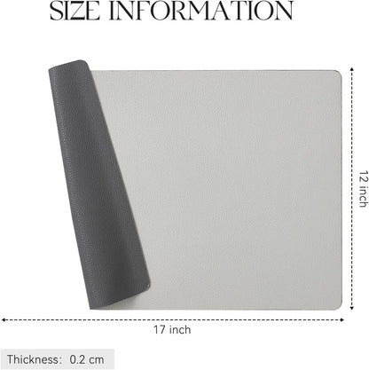 Vinyl Placemats Set of 4, Heat Resistant Place Mats 100% Waterproof Washable & Wipeable Faux Leather Reversible Table Mats for Kitchen Dining Party Indoor Outdoor, 12" X 17", Dark Light/Grey